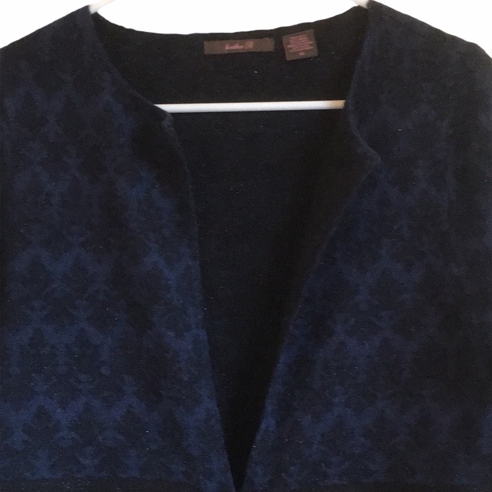 Heather B sweater wool cardigan belted blue black sparkly 87% size medium dressy